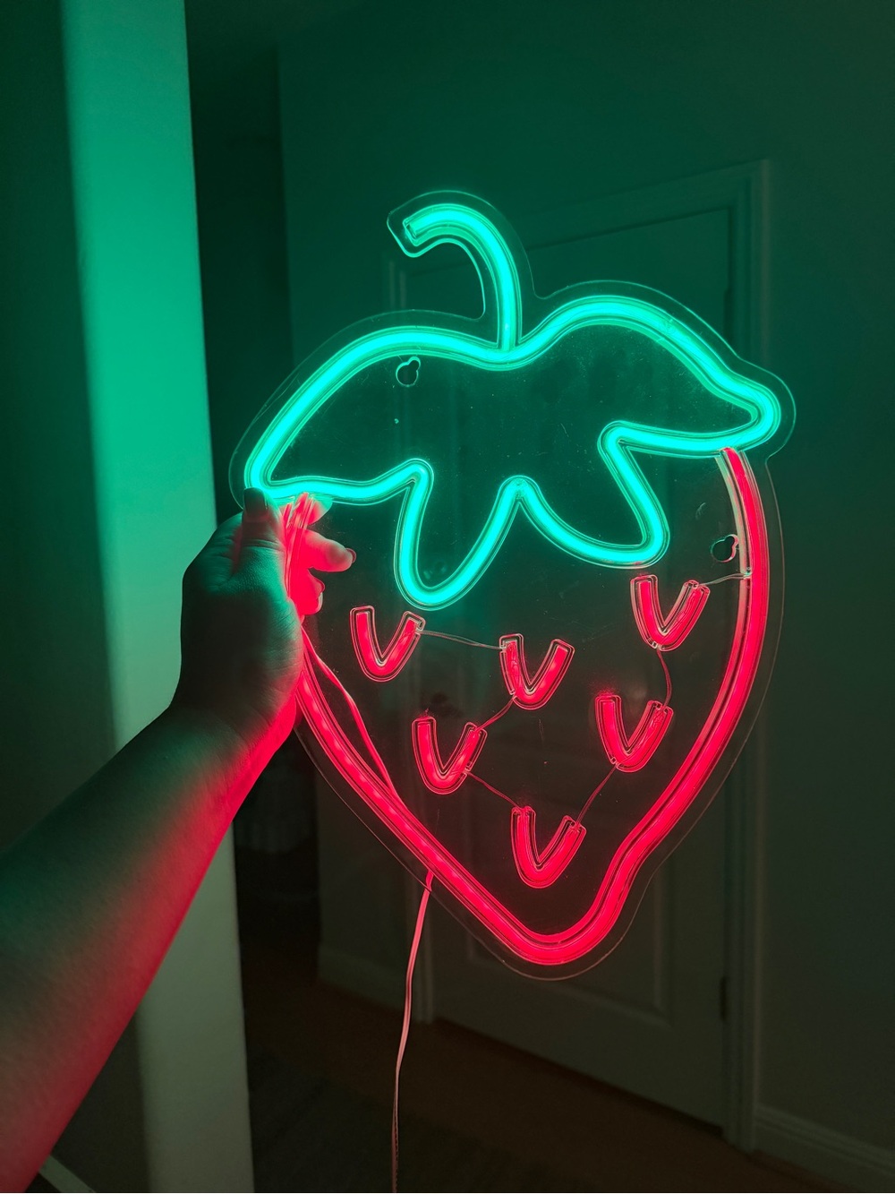 Strawberry Neon Wall Light - Green & Pink LED Accent